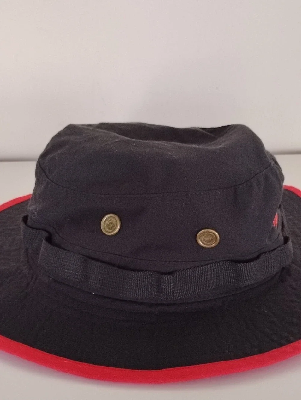 Mitchell & Ness Black and Red Bucket Hat with Team Patch